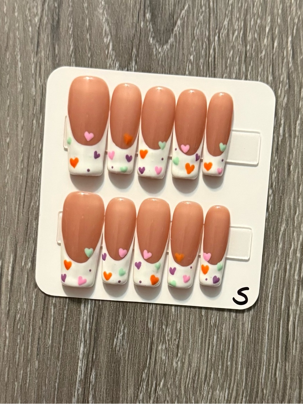 Press-On Nail Set with Nude & White Heart Accent